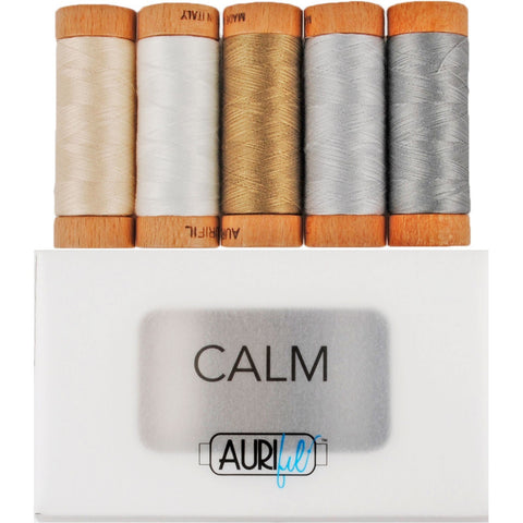 Aurifil CALM Collection 80 Weight Spool Gray Grey Beige White Cotton Mako Applique Thread Set of 5 Neutrals 2021 2000 2615 2625 2370