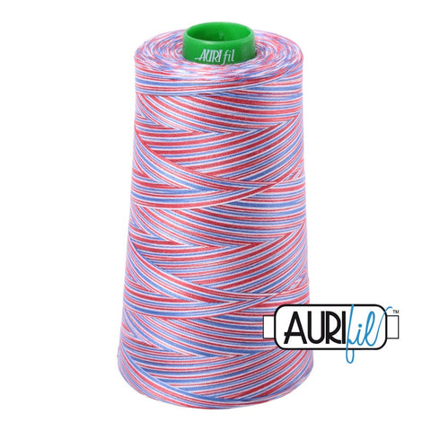 AURIFIL Variegated Cone 3852 Liberty Red White Blue Mako Cotton 40 Weight Wt 4700 Meters 5140 Yards Quilt Cotton Quilting Thread