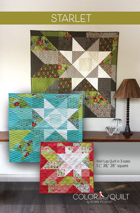 Robin Pickens Starlet Offset Star Wall Lap 26 38 51 Square Quilt Pattern 3 Sizes in 1