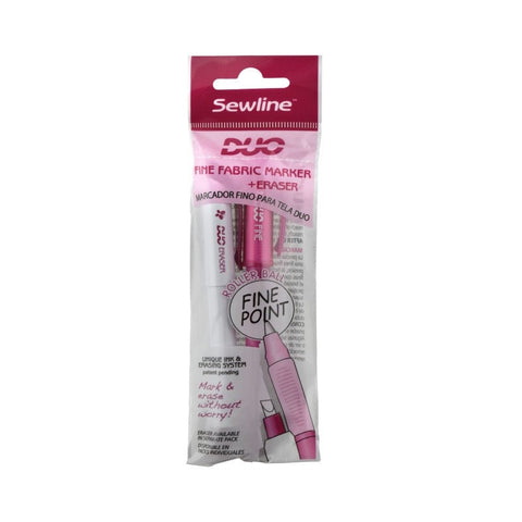 Sewline Duo FINE Marker and Eraser Non-Permanent Water Soluble Cotton and Cotton Blend Fabric Fine Point Marker Pen Set of 2 FAB50050