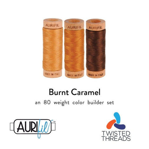 Aurifil BURNT CARAMEL Color Builder Tan Brown Chocolate 80 Weight Wt Cotton 300y 274m Mako Thread Set of 3 Spools 2930 2155 2360
