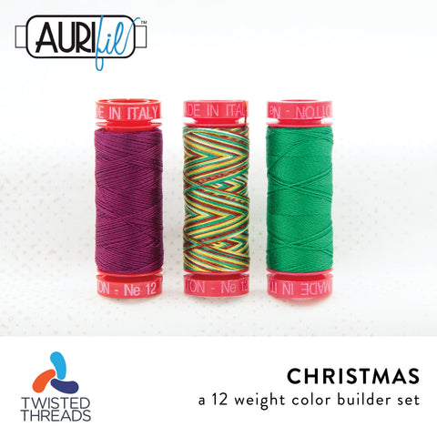 AURIFIL CHRISTMAS Holiday Color Builder Plum Green 12 Weight Wt 50m 54y Spool Hand Quilt Cotton Quilting Thread Set of 3 2870 4650 4030