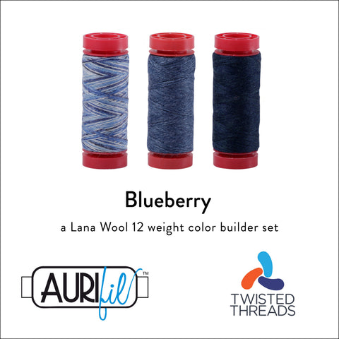 Aurifil BLUEBERRY Blue Color Builder 12 Weight Wt LANA Wool Acrylic 50m 54y Wool Applique Thread Set of 3 Spools 8009 8780 8092