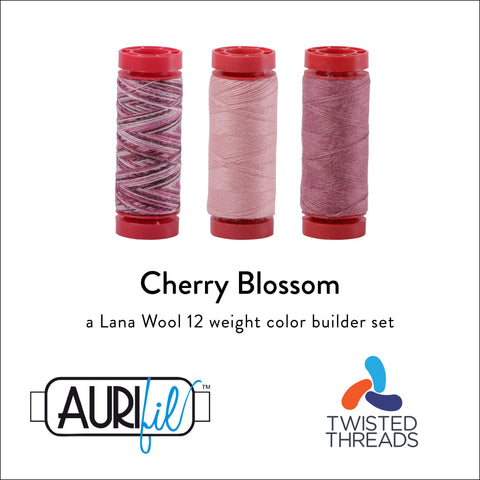 Aurifil CHERRY BLOSSOM Pink Mauve Color Builder 12 Weight Wt LANA Wool Acrylic 50m 54y Wool Applique Thread Set of 3 Spools 8006 8425 8430
