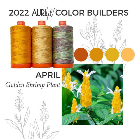 Aurifil Golden Shrimp Plant Color Builder Mako Cotton 50 Weight Large Spool VARIEGATED  Green Quilting Thread Set of 3 2145, 4150, 3817