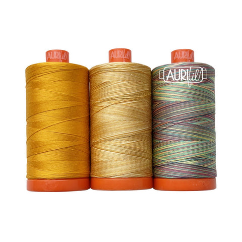 Aurifil Golden Shrimp Plant Color Builder Mako Cotton 50 Weight Large Spool VARIEGATED  Green Quilting Thread Set of 3 2145, 4150, 3817