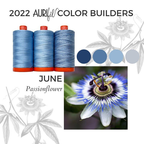 Aurifil Passionflower Color Builder Mako Cotton 50 Weight Large Spool VARIEGATED  Blue Quilting Thread Set of 3 2715, 3770, 4655