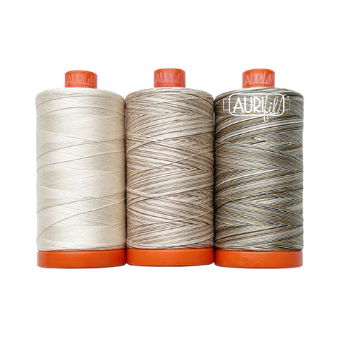 Aurifil Rubber Tree Color Builder Mako Cotton 50 Weight Large Spool VARIEGATED Beige Quilting Thread Set of 3 2000, 4666, 4667
