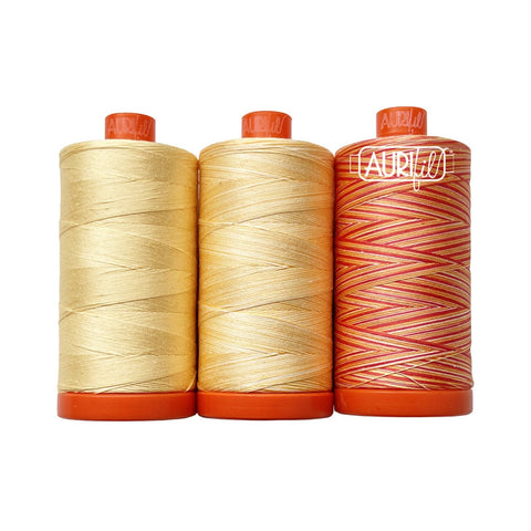 Aurifil Bird Of Paradise Color Builder Mako Cotton 50 Weight Large Spool VARIEGATED Yellow Orange Quilting Thread Set of 3  2130, 3920, 4657
