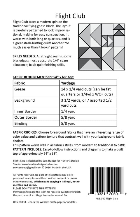 Hunter's Design Studio HDS Flight Club Precut Friendly 1/4 Yard Fat Quarter Printed Modern Quilt Pattern 54 x 68