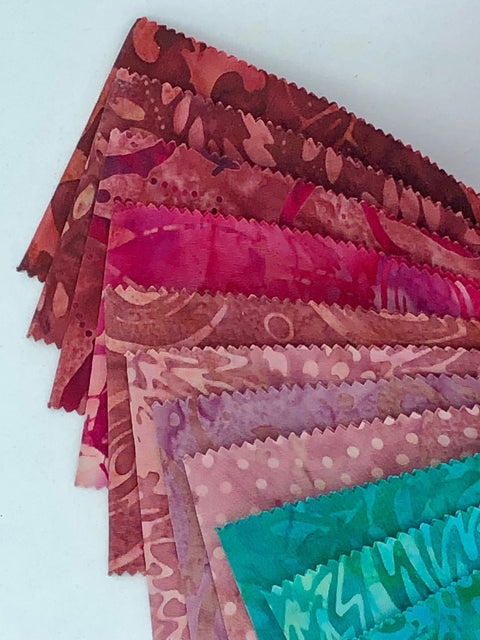 Java Batiks Posie Pink Turquoise Batik Jelly Roll 40 2.5 Inch Fabric Strips ST-MASJAB-POS