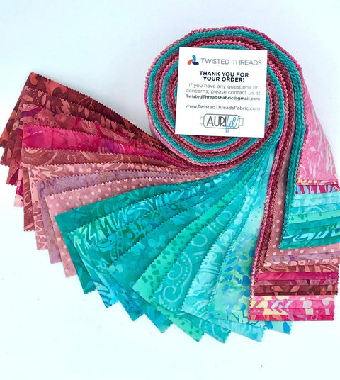 Java Batiks Posie Pink Turquoise Batik Jelly Roll 40 2.5 Inch Fabric Strips ST-MASJAB-POS