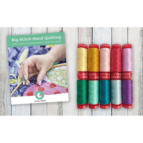 Aurifil Big Stitch Hand Quilting Collection Sarah Fielke Rainbow Blue Pink Red Green Cotton Mako 12 Weight Wt 50M 54 Yards Spool Set of 10