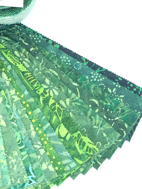 Java Batiks Forest Green Batik Jelly Roll 40 2.5 Inch Fabric Strips ST-MASJAB-FOG Version 2