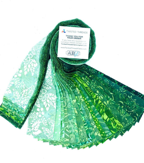 Java Batiks Forest Green Batik Jelly Roll 40 2.5 Inch Fabric Strips ST-MASJAB-FOG Version 2