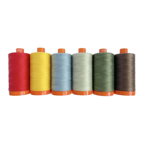 Aurifil Christmas in Europe Gudrun Erla Cotton 50 Weight Wt Green Blue Red Large Spool Quilting Thread Set of 6 GE50CE6