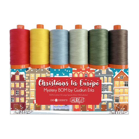 Aurifil Christmas in Europe Gudrun Erla Cotton 50 Weight Wt Green Blue Red Large Spool Quilting Thread Set of 6 GE50CE6