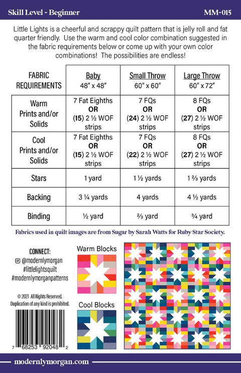 Modernly Morgan LITTLE LIGHTS Modern Abstract Quilt Pattern Makes 3 Sizes Fat Quarter Friendly