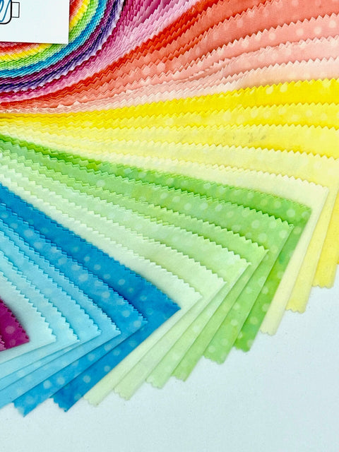 Java Batiks Pastel Rainbow Polka Dots Green Blue Yellow Orange Pink Batik Jelly Roll 40 2.5 Inch Fabric Strips ST-MASJAB-PRD
