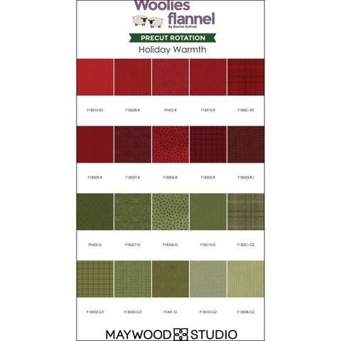 Flannel HOLIDAY 20 Fat Quarters Green Red Maywood Woolies Flannel Christms Cotton Flannel Fabric FQ