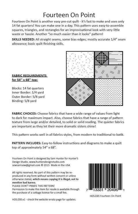 Hunter's Design Studio HDS Fourteen On Point Precut Friendly 1/4 Yard Fat Quarter Printed Modern Quilt Pattern 54 x 68