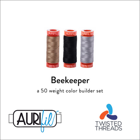 AURIFIL Beekeeper Color Builder Black Grey Tan 50 Weight Wt 200M 220y Spool Quilt Cotton Quilting Thread Set of 3 6010 2692 2606
